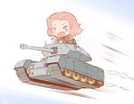  &gt;_&lt; blush_stickers chibi closed_eyes commentary_request crusader_(tank) cup emblem flying girls_und_panzer ground_vehicle hanomido military military_uniform military_vehicle motor_vehicle open_mouth pink_hair rosehip school_uniform short_hair solo spilling st._gloriana's_(emblem) st._gloriana's_military_uniform tank teacup uniform 