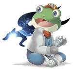  amphibian anthro belt blue_eyes boots clothing footwear frog gloves hat jacket kamezdov male nintendo open_mouth scarf sitting slippy_toad solo star_fox tools video_games 