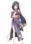  animal_ears bad_id bad_pixiv_id barefoot black_hair blush hair_ribbon japanese_clothes kimono kuon_(utawareru_mono) long_hair looking_at_viewer obi poncho_s ribbon sash simple_background solo tail utawareru_mono utawareru_mono:_itsuwari_no_kamen very_long_hair white_background yellow_eyes 