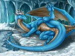  2016 collaboration dragon female feral hi_res ice karukuji pussy raised_leg smile snow solo tochka wings winter 