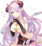  bare_shoulders black_gloves braid draph fingerless_gloves gloves granblue_fantasy hair_over_one_eye heart horns lavender_hair looking_at_viewer mayachi_(amuriya) narmaya_(granblue_fantasy) pointy_ears single_braid solo 