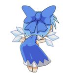  animated animated_gif ass_shake barefoot blue_eyes blue_hair blush_stickers bow chibi cirno commentary daniel_renard dress english_commentary from_behind full_body hair_bow hands_on_hips ice ice_wings looking_at_viewer looking_back looping_animation lowres ribbon short_hair smile solo touhou transparent_background wings 