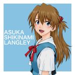  bad_id bad_pixiv_id blue_background blue_dress blue_eyes brown_hair character_name dress hair_ornament harukaze_koucha long_hair looking_at_viewer neckerchief neon_genesis_evangelion open_mouth school_uniform shikinami_asuka_langley shirt smile souryuu_asuka_langley two_side_up upper_body 