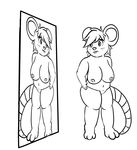  2016 aetherouranos anthro breasts female fur mammal mirror nude pips simple_background slightly_chubby solo white_background 