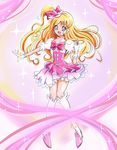  :d aitaso asahina_mirai blonde_hair boots bow brooch cure_miracle full_body gloves hair_bow half_updo hat jewelry knee_boots long_hair looking_at_viewer magical_girl mahou_girls_precure! mini_hat mini_witch_hat open_mouth pink_bow pink_hat pink_skirt ponytail precure purple_eyes red_bow skirt smile solo sparkle standing white_footwear white_gloves witch_hat 