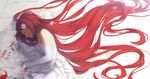  bad_id bad_pixiv_id closed_eyes dress elbow_gloves flower gloves ikuni_(heterodoxy) long_hair lying naruto naruto_(series) red_hair red_string solo string uzumaki_kushina wedding_dress white_dress 