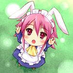  animal_ears bunny_ears carry_me chibi from_above hands lowres maid minigirl outstretched_arms outstretched_hand piku pink_eyes pink_hair reaching shakugan_no_shana snow solo sparkle whiskers wilhelmina_carmel 