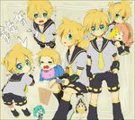  aqua_eyes baby bad_id bad_pixiv_id blonde_hair blush chibi child detached_sleeves hatsune_miku headphones headset heart kagamine_len kagamine_rin male_focus megurine_luka necktie playing_games shorts sketch takoluka tears tooi vocaloid 