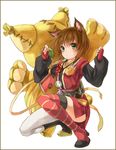  animal_ears asymmetrical_clothes bad_id bad_pixiv_id brown_hair gloves green_eyes mismatched_footwear mismatched_legwear rick_(milklion) rita_mordio short_hair solo squatting stuffed_toy tales_of_(series) tales_of_the_abyss tales_of_vesperia thighhighs tokunaga white_background 