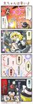  4koma blonde_hair broom clenched_teeth comic constricted_pupils danmaku flying gameplay_mechanics hat hexagram highres kirisame_marisa manaka_(pdx) multiple_girls shameimaru_aya short_hair sunset teeth torn_clothes touhou translated turn_pale witch_hat yellow_eyes 