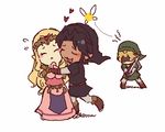  2boys blonde_hair blush dark_link fairy gloves hat heart hug hug_from_behind link lowres multiple_boys mutsuki_kaya navi oekaki pointy_ears princess_zelda smile sword the_legend_of_zelda the_legend_of_zelda:_ocarina_of_time tiara weapon 