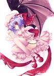  bad_id bad_pixiv_id bat_wings garter_straps lavender_hair legs lying mary_janes mikan_(5555) on_side red_eyes remilia_scarlet shoes short_hair smile solo thighhighs touhou wings 