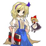  alice_margatroid alice_margatroid_(pc-98) alphes_(style) artist_request blonde_hair blue_eyes blue_hairband book bow doll hair_bow hair_ornament hairband multiple_girls parody shanghai_doll string style_parody touhou touhou_(pc-98) yellow_eyes younger 