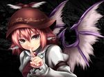  animal_ears earrings finger_to_mouth grey_eyes hat jewelry mystia_lorelei pink_hair short_hair solo tamajam touhou wings 