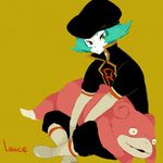  bad_id bad_pixiv_id blue_hair clothes_writing gen_1_pokemon l_hakase lance_(pokemon) pokemon pokemon_(creature) pokemon_(game) slowpoke team_rocket 