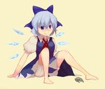  arm_support barefoot bloomers blue_eyes blue_hair bow cirno feet frog hair_bow jean_(jean_sp) sitting solo touhou underwear wings 