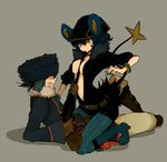  androgynous animal_ears bad_id bad_pixiv_id black_hair boots fur_hat gen_4_pokemon gun hat honchkrow l_hakase luxray personification pokemon tail thigh_boots thighhighs weapon yellow_eyes 