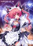  animal_ears bell bell_collar blush bow braid breasts cat_ears cleavage collar dress dress_lift hair_bow hair_ribbon hairband jingle_bell kaenbyou_rin large_breasts long_hair maid millelunar red_eyes red_hair ribbon short_hair solo thighhighs touhou twin_braids twintails wrist_cuffs 