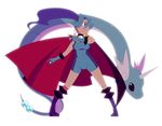  blue_hair bodysuit boots cape choker dragon dragonair earrings gen_1_pokemon gloves gym_leader head_wings horns ibuki_(pokemon) jewelry mzh poke_ball pokemon pokemon_(creature) pokemon_(game) pokemon_hgss ponytail 