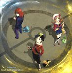  2boys alternate_costume backwards_hat bag chikorita copyright_name cyndaquil gen_2_pokemon gold_(pokemon) hat kotone_(pokemon) multiple_boys poke_ball pokegear pokemon pokemon_(creature) pokemon_(game) pokemon_hgss ribbon silver_(pokemon) thighhighs totodile 