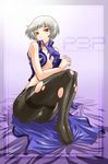  bare_shoulders blush breasts cleavage elizabeth_(persona) feet gloves hands highres large_breasts pantyhose persona persona_3 persona_3_portable segami_daisuke short_hair silver_hair sleeveless solo thighband_pantyhose torn_clothes torn_legwear undressing yellow_eyes 