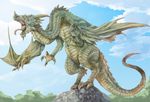  day dragon fantasy highres michii_yuuki no_humans open_mouth original sky tongue 
