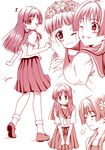  blush flower head_wreath kouji_(campus_life) long_hair monochrome multiple_girls musical_note pink red sakugawa_school_uniform saten_ruiko school_uniform serafuku short_hair sigh skirt smile to_aru_kagaku_no_railgun to_aru_majutsu_no_index uiharu_kazari 