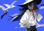  a's bad_id bad_pixiv_id bird black_hair cigarette feathers hat male_focus mugen_mamiya mugen_shinshi red_eyes seagull solo 