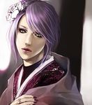  akatsuki_(naruto) alternate_costume bangs flower hair_flower hair_ornament japanese_clothes jewelry kimono konan lily_(artist) lowres nail_polish naruto naruto_(series) naruto_shippuuden purple_hair purple_kimono ring short_hair solo swept_bangs 