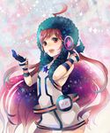  ahoge android belt blush boots dress gloves headphones headset long_hair pink_hair red_eyes red_hair robot_joints sakuragi_kei sf-a2_miki smile solo star striped striped_gloves vocaloid wrist_cuffs 