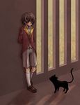  arms_behind_back brown_hair cat child code_geass formal lelouch_lamperouge loafers lowres male_focus mecco shoes socks solo younger 