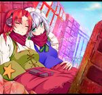  aqua_eyes bad_id bad_pixiv_id blush china_dress chinese_clothes dress hat highres hong_meiling izayoi_sakuya koko_shiguma letterboxed long_hair multiple_girls red_hair short_hair silver_hair snow touhou yuri 