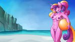  2015 anthro anthrofied areola armpits beach beach_ball blush breasts digital_media_(artwork) equine eyelashes female friendship_is_magic fur gold_(metal) hair horn long_hair mammal multicolored_hair my_little_pony navel nipples open_mouth outside patreon pink_fur princess_cadance_(mlp) purple_eyes pussy seaside solo winged_unicorn wings zwitterkitsune 
