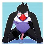  anthro avian bird disembodied_hand eyes_closed hand_on_thigh handjob male nipple_pinch penguin penis zawmg 