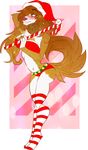  anniepopokios blush clothing cockerspaniel female grin hand_behind_head legwear pose sacchie solo stockings striped_legwear striped_stockings stripes 