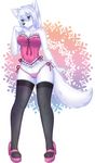  anthro breasts camel_toe canine clothing corset female half-closed_eyes invalid_tag legwear lingerie mammal panties priincessu simple_background smile solo standing thigh_highs underwear wolf 