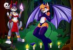  anthro bulge candle canine clothed clothing duo feline female forest fox horn hybrid legwear looking_at_viewer magic male mammal night outside panties smile staff standing sweetsushi thigh_highs tree underwear wings 