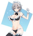  alternate_costume anastasia_(idolmaster) blue_eyes breasts enmaided gloves idolmaster idolmaster_cinderella_girls maid maid_bikini medium_breasts midriff ryuu. short_hair silver_hair smile solo thighhighs 