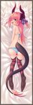  asymmetrical_horns bed bikini blue_eyes bow censored dakimakura dragon_girl dragon_horns dragon_tail elizabeth_bathory_(fate) elizabeth_bathory_(fate)_(all) fate/extra fate/extra_ccc fate_(series) fuu_(koneko_no_yomeiri) horns long_hair lying micro_bikini on_stomach pillow pink_hair pointy_ears solo striped striped_legwear swimsuit tail tail_bow thighhighs two_side_up 