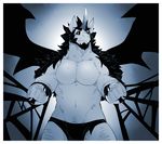  abs anthro bdsm black_eyes blush bondage bound clothed clothing fur hair half-dressed handcuffs hi_res horn kokuhane loincloth looking_at_viewer male mammal muscular muscular_male pecs shackles simple_background solo topless underwear wings 