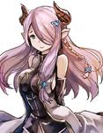  bad_id bad_pixiv_id bare_shoulders black_gloves blue_eyes braid breasts darkers demon_horns draph elbow_gloves gloves granblue_fantasy hair_ornament hair_over_one_eye horns large_breasts lavender_hair long_hair looking_at_viewer narmaya_(granblue_fantasy) pointy_ears sketch smile solo 