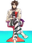  brown_hair caesar_anthonio_zeppeli caesar_anthonio_zeppeli_(cosplay) chikusawa cosplay jojo_no_kimyou_na_bouken joseph_joestar_(young) male_focus shirt sitting solo striped striped_shirt 