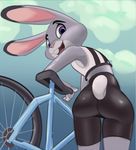  animal_ears ass bicycle bike_shorts bunny bunny_ears bunny_tail butt disney female furry judy_hopps lagomorph looking_at_viewer looking_back looking_down mammal purple_eyes rabbit saran solo spats tail zootopia 