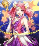  alternate_costume alternate_hair_color alternate_hairstyle baton breasts choker elbow_gloves gloves hairband komecchi league_of_legends luxanna_crownguard magical_girl medium_breasts open_mouth pink_hair purple_choker purple_eyes solo star star-shaped_pupils star_guardian_lux symbol-shaped_pupils twintails wand 