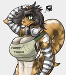  2016 anthro big_breasts breasts clothed clothing female hair headphones huge_breasts lizard reptile scalie simple_background solo xopachi yellow_eyes 