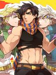  blonde_hair blue_jacket brown_hair caesar_anthonio_zeppeli chikusawa dual_persona green_jacket jacket jojo_no_kimyou_na_bouken joseph_joestar_(young) male_focus multiple_boys platinum_blonde_hair scarf 