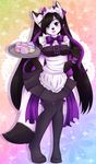  anthro canine clothed clothing cupcake female food fox invalid_tag looking_at_viewer maid_uniform mammal open_mouth priincessu smile solo standing teeth tongue uniform 