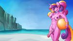  2016 animal_genitalia anthro anthrofied areola armpits balls beach beach_ball blush breasts dickgirl digital_media_(artwork) equine equine_penis eyelashes friendship_is_magic fur gold_(metal) hair horn intersex long_hair mammal multicolored_hair my_little_pony navel nipples open_mouth outside patreon penis pink_fur princess_cadance_(mlp) purple_eyes seaside solo winged_unicorn wings zwitterkitsune 