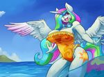  2015 anthro anthrofied armpits big_breasts breasts clothing cutie_mark digital_media_(artwork) equine eyewear feathered_wings feathers female friendship_is_magic goggles hair hair_over_eye horn long_hair mammal multicolored_hair my_little_pony one-piece_swimsuit open_mouth outside patreon princess_celestia_(mlp) purple_eyes solo spread_wings swimsuit tongue water winged_unicorn wings zwitterkitsune 