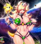  7th-heaven alternate_costume areolae armor artist_logo ass_visible_through_thighs between_breasts bikini bikini_armor black_collar black_nails blonde_hair bowser bowser_(cosplay) bracelet breasts chiko_(mario) cleavage collar contrapposto cosplay cowboy_shot crown curvy dark_nipples earrings flashing hair_over_one_eye hands_up highres holding holding_wand horns huge_breasts jewelry lips long_hair mario_(series) mini_crown multi-strapped_bikini nail_polish navel nipple_slip nipples rosetta_(mario) shell shell_bikini shiny shiny_skin smile solo spiked_armlet spiked_armor spiked_bracelet spiked_collar spikes standing star star_earrings starman_(mario) studded_collar super_mario_bros. super_mario_galaxy swimsuit tail toned wand 